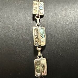ALPACA Silver Abalone Inlay Mexican Link Toggle Clasp Bracelet